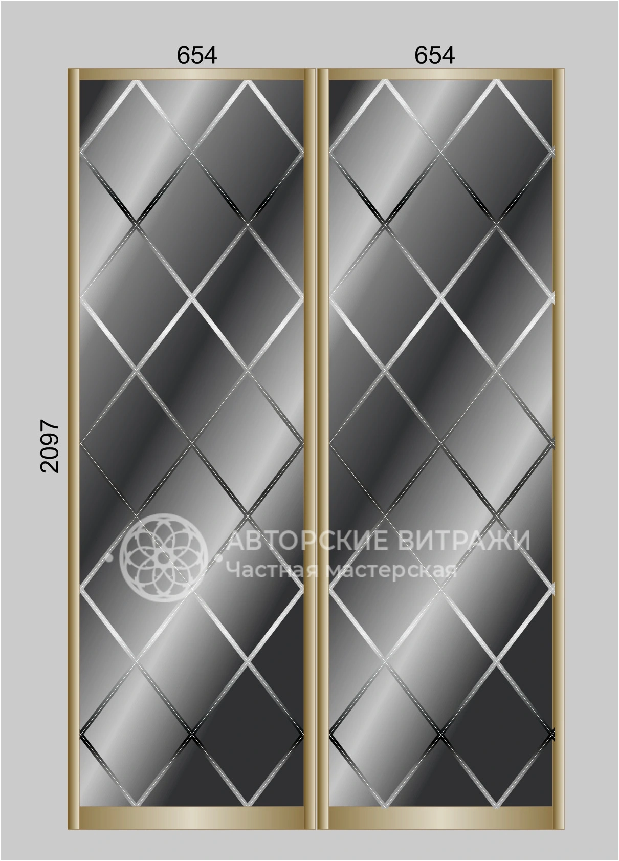 Зеркало для шкафа-купе с классическим геометрическим рисунком, 2097х654 - 2 шт