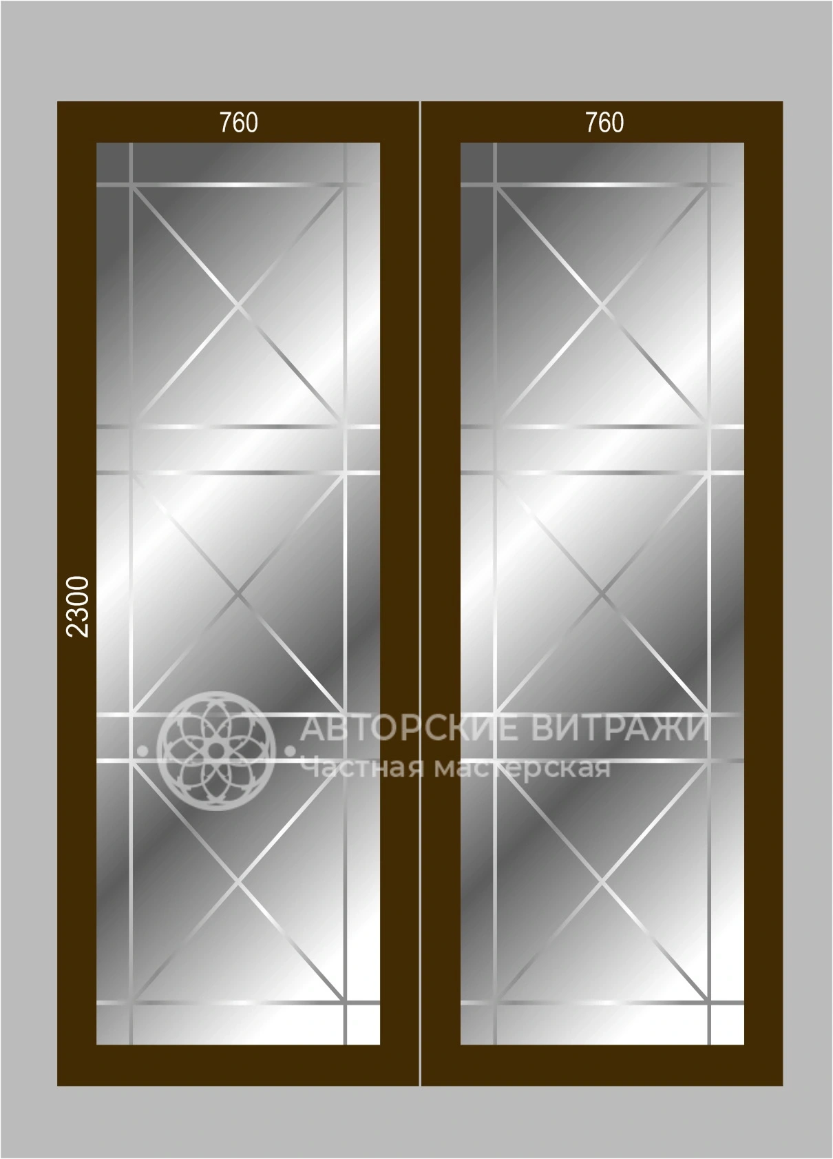 Эскиз раздвижных дверей с зеркалом 2300х760 - 2 шт.  с алмазной гравировкой V 6мм